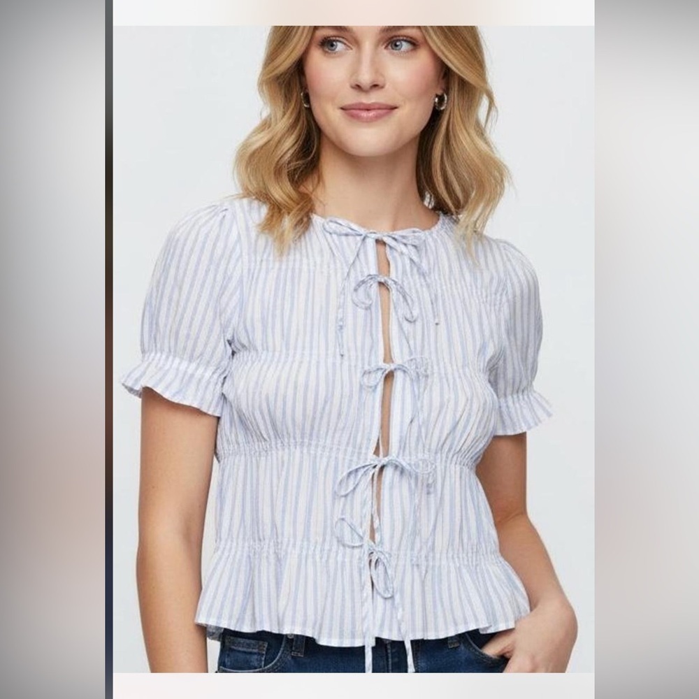 Princess Polly Light Blue and White Striped Blouse